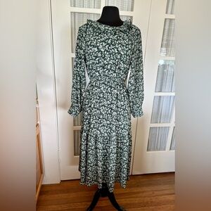 Madewell Dark Green Floral Long Sleeve Dress